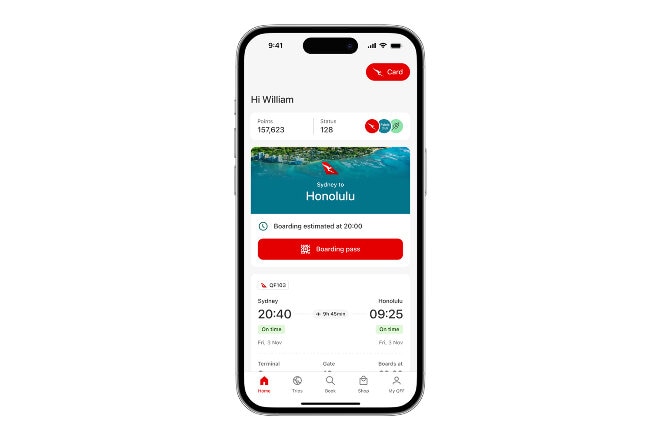 Travel Mode screen in Qantas App